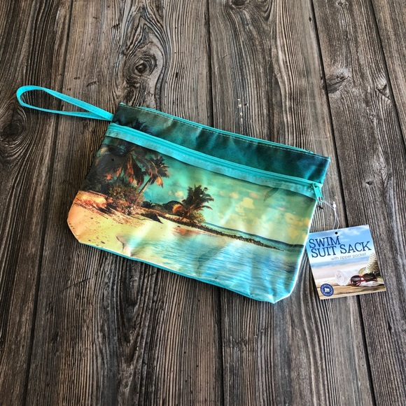 Handbags - NWT Light Blue Tropical Print Swim Suit/Beach Sack